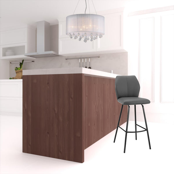 Homeroots 26" Gray And Black Faux Leather And Iron Counter Height Bar Chair   477011