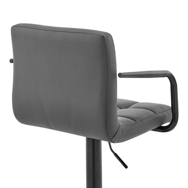 Homeroots 25" Gray And Black Faux Leather And Iron Swivel Low Back Adjustable Height Bar Chair   477012