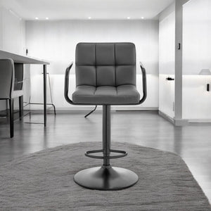HomeRoots 25" Gray Faux Leather Swivel Bar Chair with Adjustable Height - Modern Iron Design for Comfort 477012