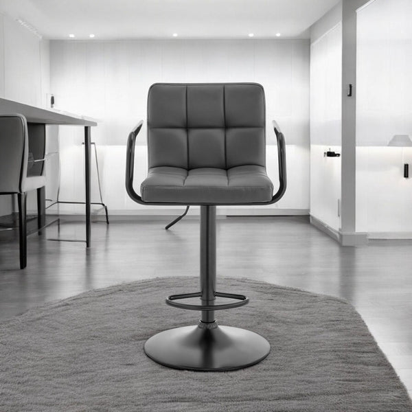 HomeRoots 25" Gray Faux Leather Swivel Bar Chair with Adjustable Height - Modern Iron Design for Comfort 477012
