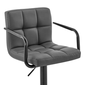 Homeroots 25" Gray And Black Faux Leather And Iron Swivel Low Back Adjustable Height Bar Chair   477012