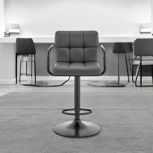 HomeRoots 25" Gray Faux Leather Swivel Bar Chair with Adjustable Height - Modern Iron Design for Comfort 477012