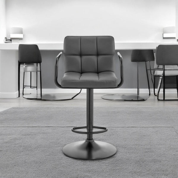 HomeRoots 25" Gray Faux Leather Swivel Bar Chair with Adjustable Height - Modern Iron Design for Comfort 477012