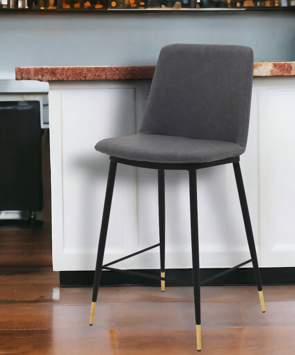 Homeroots 26" Gray And Black Faux Leather And Iron Counter Height Bar Chair   477017