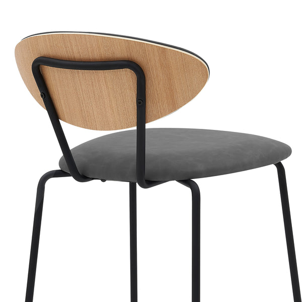 Homeroots 26" Gray And Black Faux Leather And Iron Low Back Counter Height Bar Chair   477018