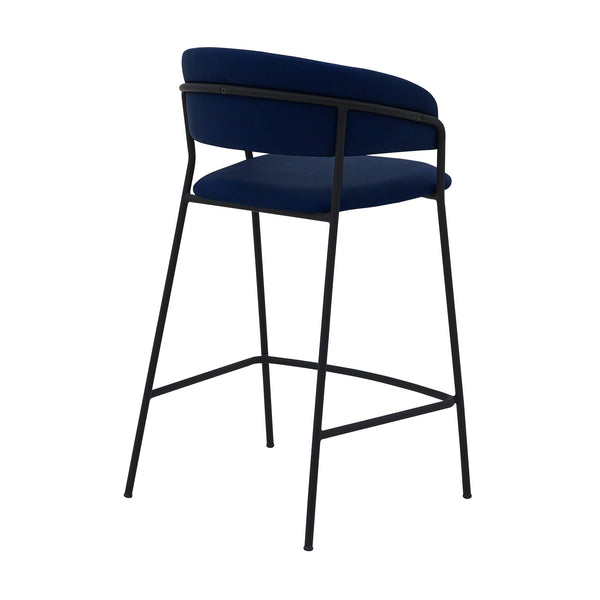 Homeroots 26" Blue And Black Faux Leather And Iron Low Back Counter Height Bar Chair   477019