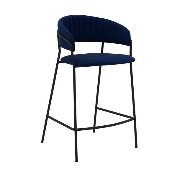 Homeroots 26" Blue And Black Faux Leather And Iron Low Back Counter Height Bar Chair   477019
