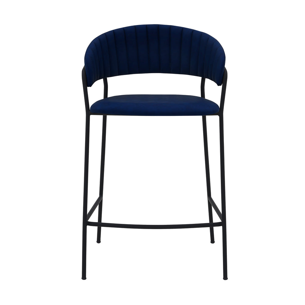 Homeroots 26" Blue And Black Faux Leather And Iron Low Back Counter Height Bar Chair   477019