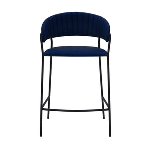Homeroots 26" Blue And Black Faux Leather And Iron Low Back Counter Height Bar Chair   477019