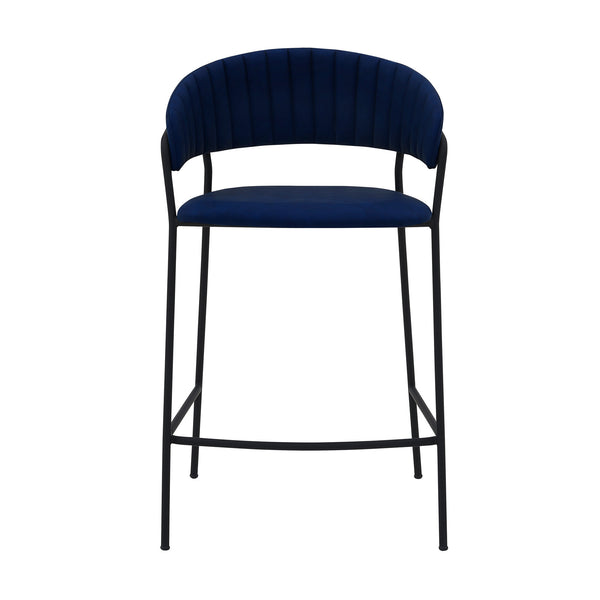 Homeroots 26" Blue And Black Faux Leather And Iron Low Back Counter Height Bar Chair   477019