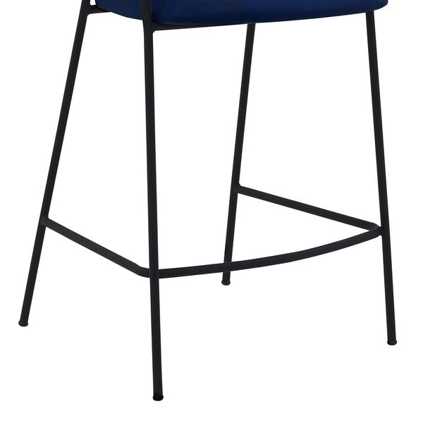 Homeroots 26" Blue And Black Faux Leather And Iron Low Back Counter Height Bar Chair   477019