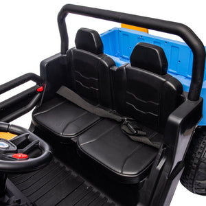 English Elm 24v Kids Ride on Dump Truck Two Seat Electric Utv with Tilting Bed and Remote Control Blue W1578P188521