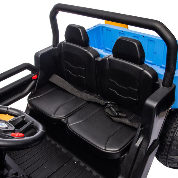 English Elm 24v Kids Ride on Dump Truck Two Seat Electric Utv with Tilting Bed and Remote Control Blue W1578P188521