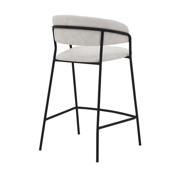 Homeroots 26" Cream And Black Faux Leather And Iron Low Back Counter Height Bar Chair   477020