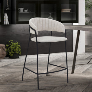 Homeroots 26" Cream And Black Faux Leather And Iron Low Back Counter Height Bar Chair   477020