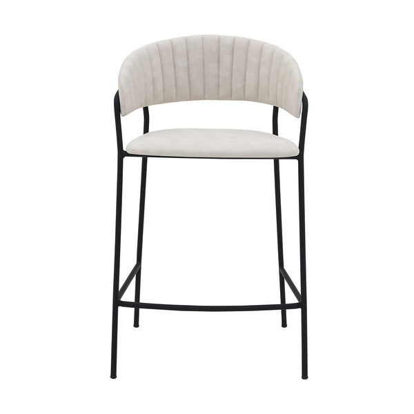 Homeroots 26" Cream And Black Faux Leather And Iron Low Back Counter Height Bar Chair   477020