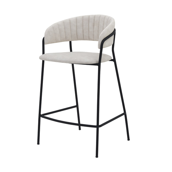 Homeroots 26" Cream And Black Faux Leather And Iron Low Back Counter Height Bar Chair   477020