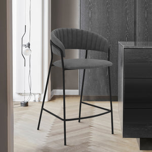 Homeroots 26" Gray And Black Faux Leather And Iron Low Back Counter Height Bar Chair   477021