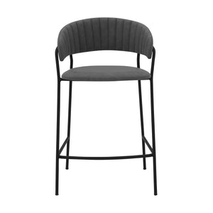 Homeroots 26" Gray And Black Faux Leather And Iron Low Back Counter Height Bar Chair   477021