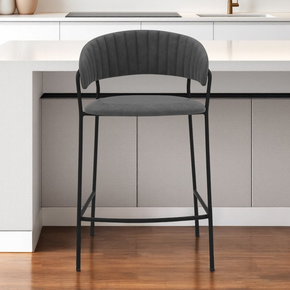 Homeroots 26" Gray And Black Faux Leather And Iron Low Back Counter Height Bar Chair   477021