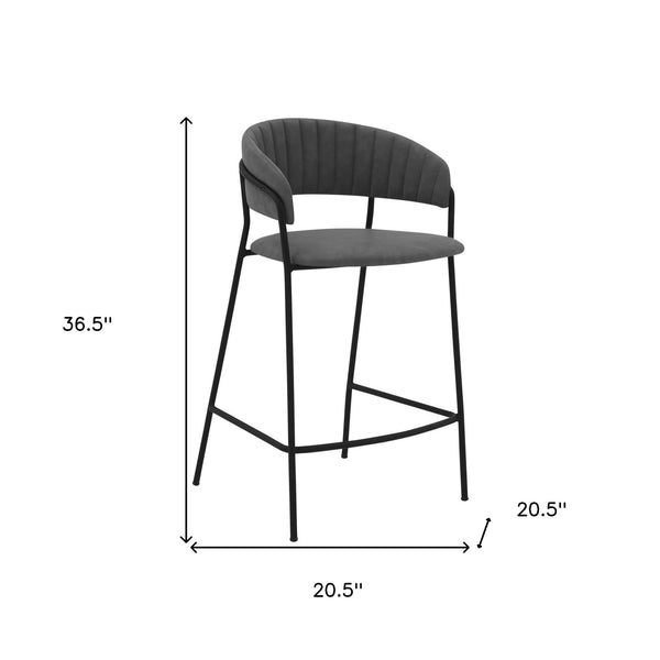 Homeroots 26" Gray And Black Faux Leather And Iron Low Back Counter Height Bar Chair   477021