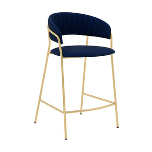 Homeroots 26" Blue And Gold Faux Leather And Iron Low Back Counter Height Bar Chair   477022