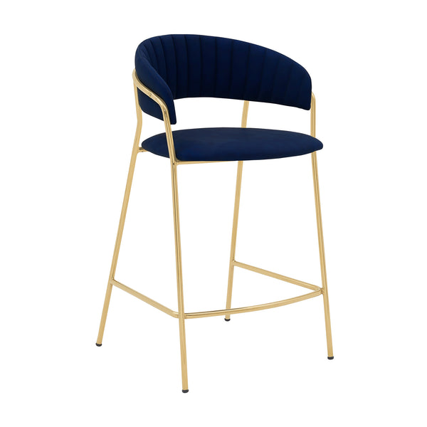 Homeroots 26" Blue And Gold Faux Leather And Iron Low Back Counter Height Bar Chair   477022