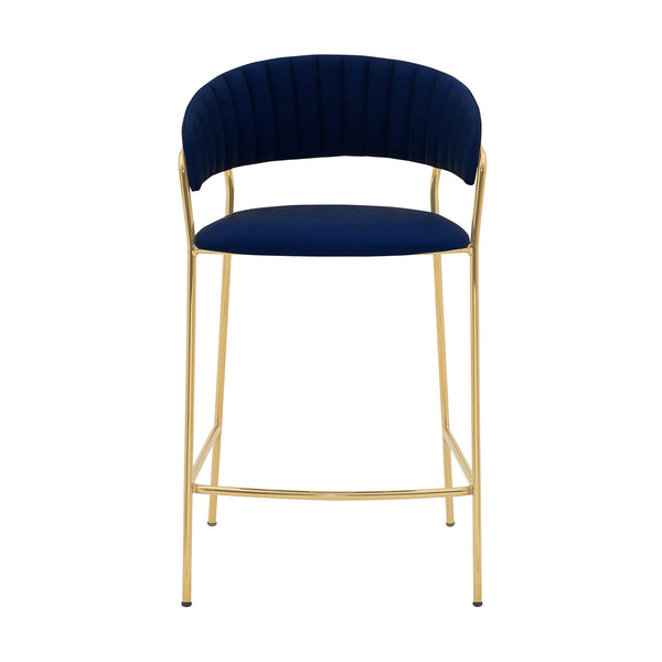 Homeroots 26" Blue And Gold Faux Leather And Iron Low Back Counter Height Bar Chair   477022