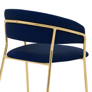 Homeroots 26" Blue And Gold Faux Leather And Iron Low Back Counter Height Bar Chair   477022