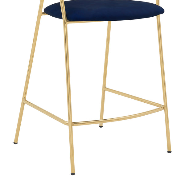 Homeroots 26" Blue And Gold Faux Leather And Iron Low Back Counter Height Bar Chair   477022