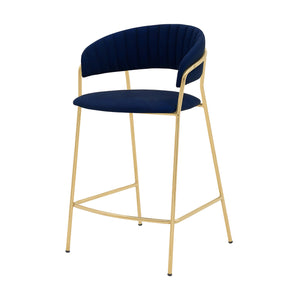 Homeroots 26" Blue And Gold Faux Leather And Iron Low Back Counter Height Bar Chair   477022