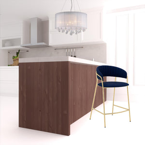 Homeroots 26" Blue And Gold Faux Leather And Iron Low Back Counter Height Bar Chair   477022