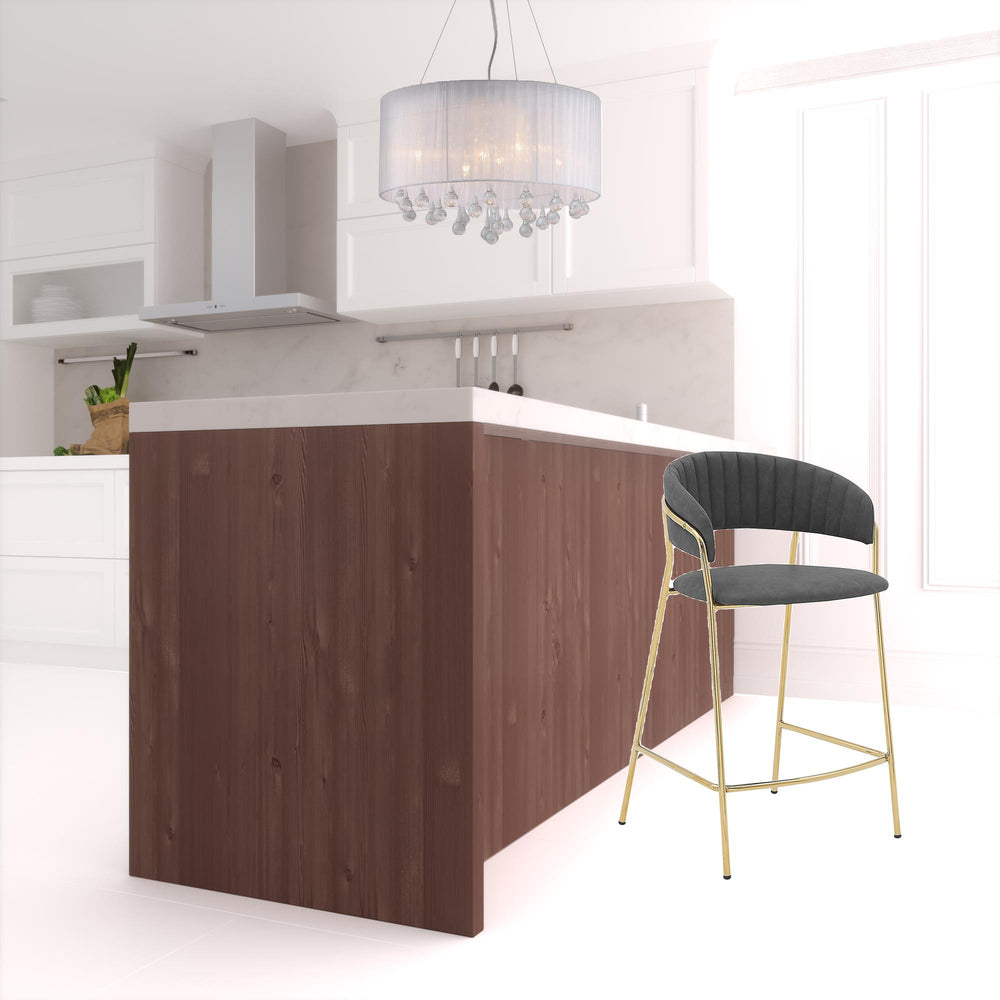 Homeroots 26" Gray And Gold Faux Leather And Iron Low Back Counter Height Bar Chair   477023