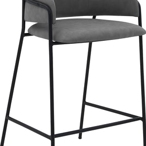 Homeroots 26" Gray And Black Faux Leather And Iron Counter Height Bar Chair   477025