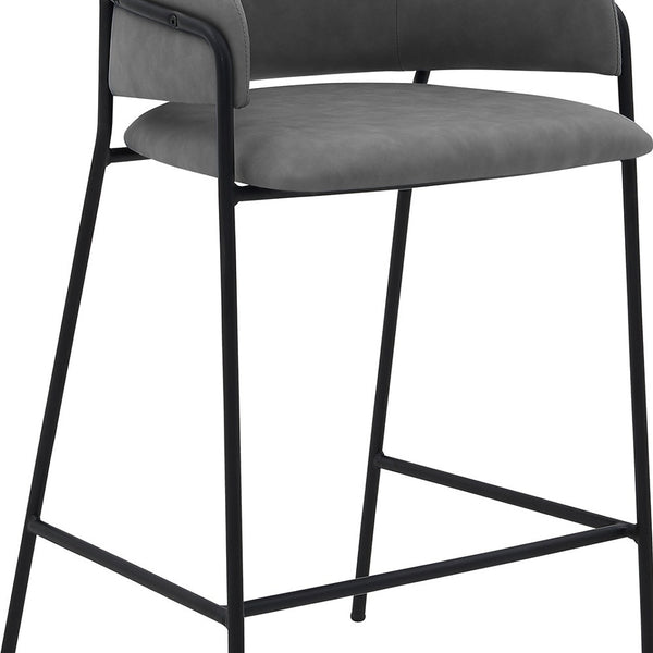Homeroots 26" Gray And Black Faux Leather And Iron Counter Height Bar Chair   477025