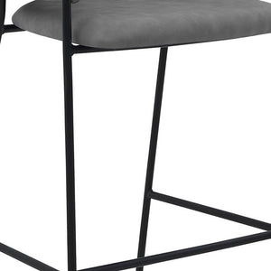Homeroots 26" Gray And Black Faux Leather And Iron Counter Height Bar Chair   477025