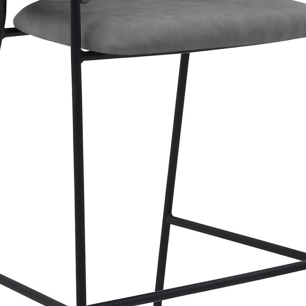Homeroots 26" Gray And Black Faux Leather And Iron Counter Height Bar Chair   477025