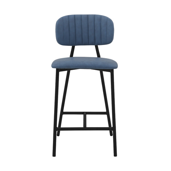 Homeroots 26" Light Blue And Black Faux Leather And Iron Low Back Counter Height Bar Chair   477026
