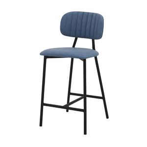 Homeroots 26" Light Blue And Black Faux Leather And Iron Low Back Counter Height Bar Chair   477026