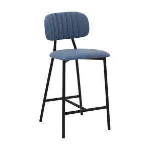 Homeroots 26" Light Blue And Black Faux Leather And Iron Low Back Counter Height Bar Chair   477026