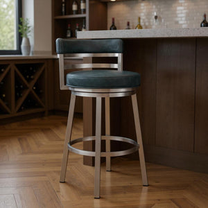 HomeRoots 30" Stylish Blue Faux Leather Swivel Bar Chair with Low Back - Modern Design for Home & Kitchen 477031