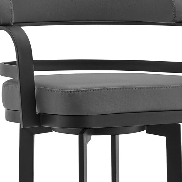 Homeroots 26" Gray And Black Faux Leather And Iron Swivel Low Back Counter Height Bar Chair   477034