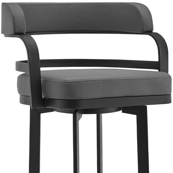Homeroots 26" Gray And Black Faux Leather And Iron Swivel Low Back Counter Height Bar Chair   477034