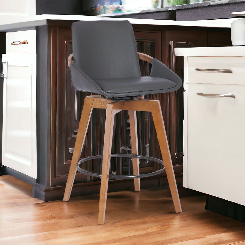 Homeroots 27" Gray And Brown Iron Swivel Counter Height Bar Chair   477036