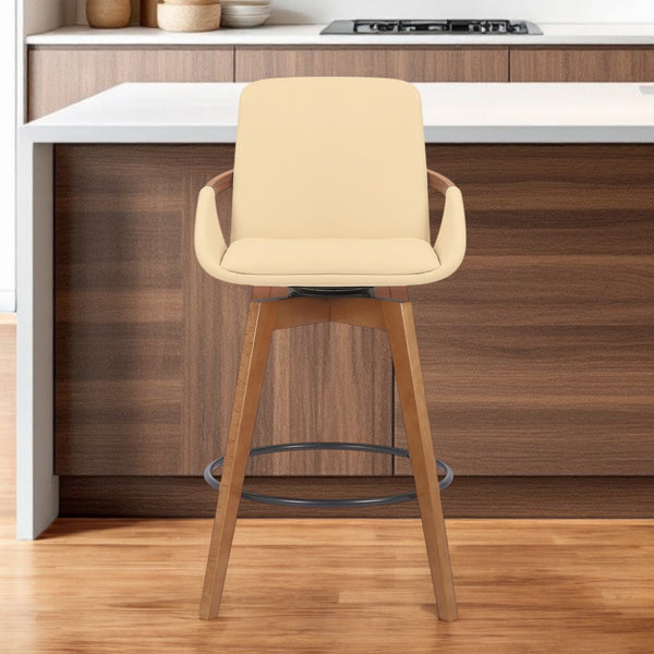 Homeroots 27" Cream And Black Powder Coated Footrest Iron Swivel Counter Height Bar Chair   477037