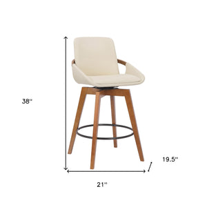 Homeroots 27" Cream And Black Powder Coated Footrest Iron Swivel Counter Height Bar Chair   477037