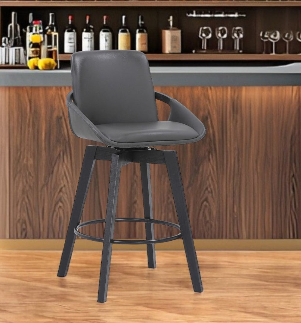 HomeRoots 27" Gray and Black Faux Leather Low Back Swivel Bar Chair – Modern Comfort for Home Bars & Kitchens 477038