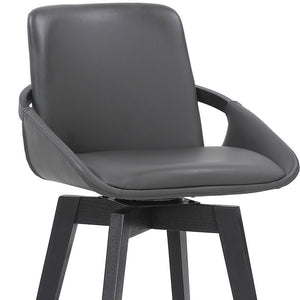 Homeroots 27" Gray And Black Faux Leather Low Back Bar Height Swivel Bar Chair   477038