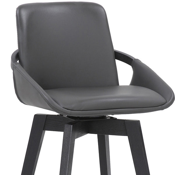 Homeroots 27" Gray And Black Faux Leather Low Back Bar Height Swivel Bar Chair   477038
