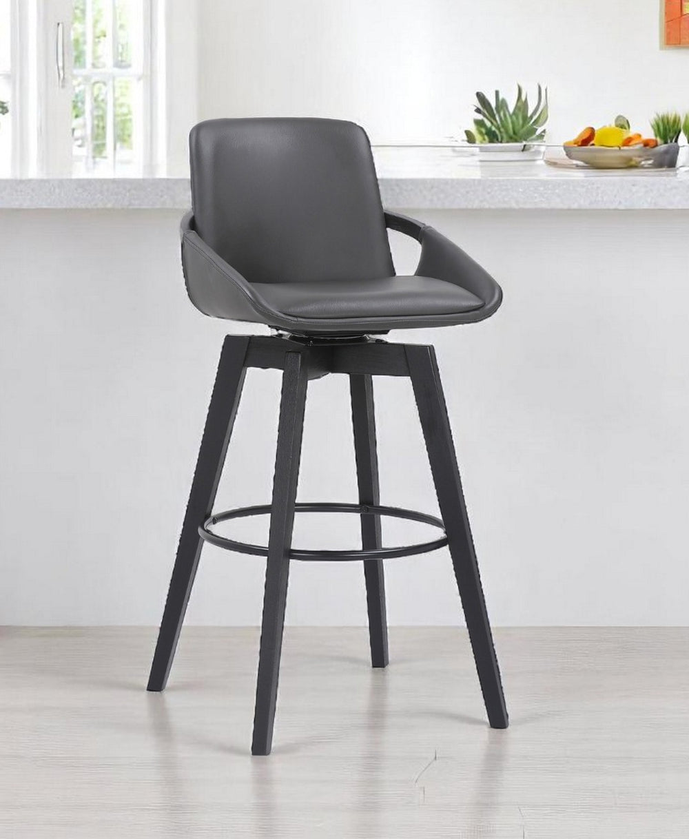 HomeRoots 31" Gray Fabric & Black Iron Swivel Bar Chair - Modern Comfort with Industrial Style for Any Space 477041